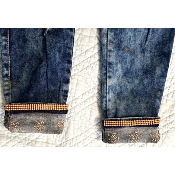 Giobell Jeans Juniors 7/9 Distressed Embroidered Embellished Jeans 28" Inseam - Picture 5 of 11